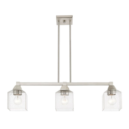 Livex Aragon 3 Light Linear Chandelier, Brushed Nickel/Clear Seeded
