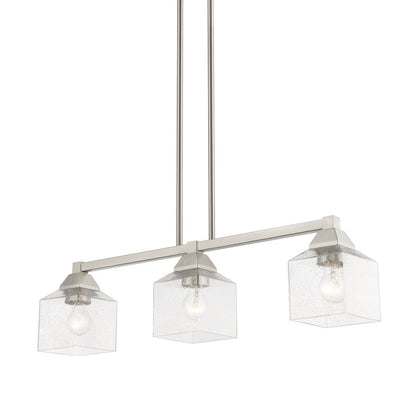 Livex Aragon 3 Light Linear Chandelier, Brushed Nickel/Clear Seeded