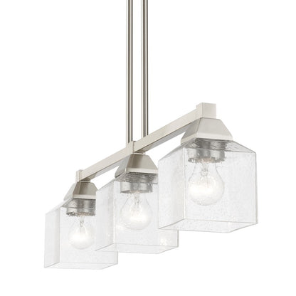 Livex Aragon 3 Light Linear Chandelier, Brushed Nickel/Clear Seeded