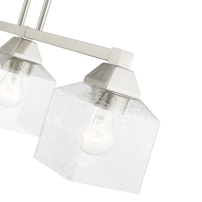 Livex Aragon 3 Light Linear Chandelier, Brushed Nickel/Clear Seeded