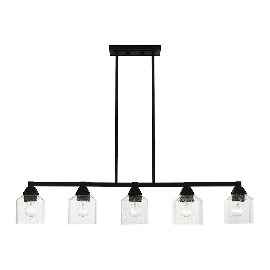 Livex Aragon 5 Light Linear Chandelier, Black/Clear Seeded