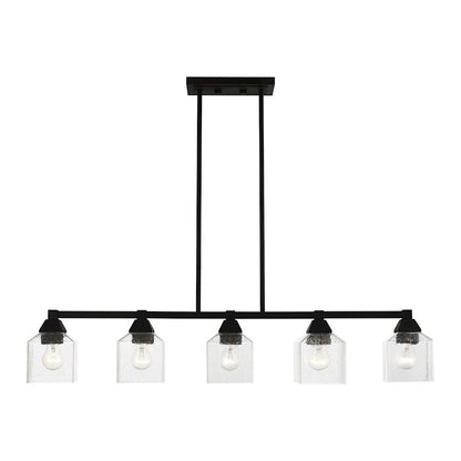Livex Aragon 5 Light Linear Chandelier, Black/Clear Seeded