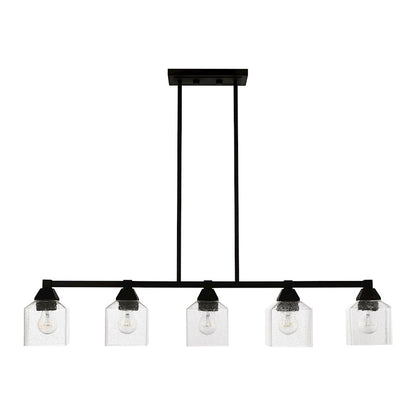 Livex Aragon 5 Light Linear Chandelier, Black/Clear Seeded