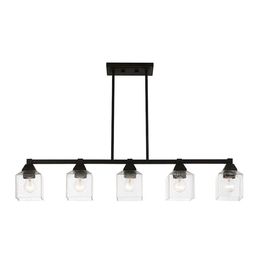 Livex Aragon 5 Light Linear Chandelier, Black/Clear Seeded