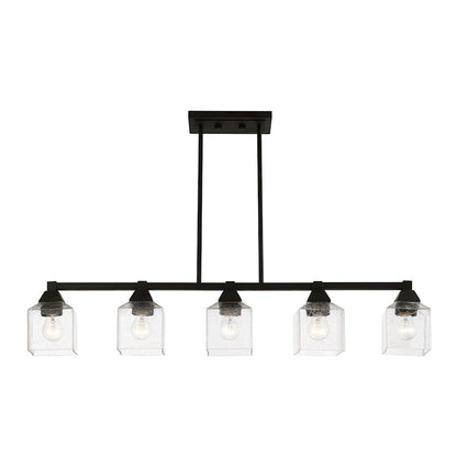 Livex Aragon 5 Light Linear Chandelier, Black/Clear Seeded