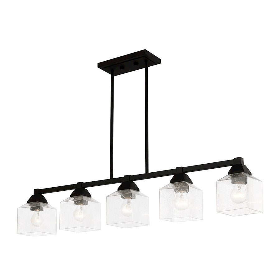 Livex Aragon 5 Light Linear Chandelier, Black/Clear Seeded