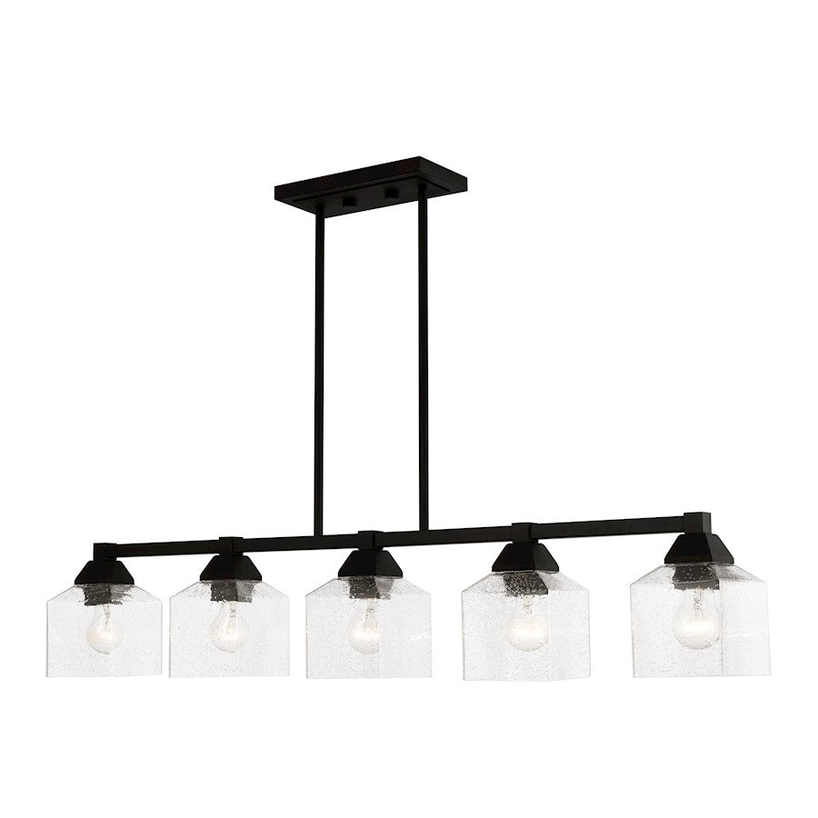 Livex Aragon 5 Light Linear Chandelier, Black/Clear Seeded