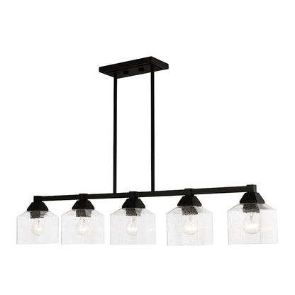 Livex Aragon 5 Light Linear Chandelier, Black/Clear Seeded