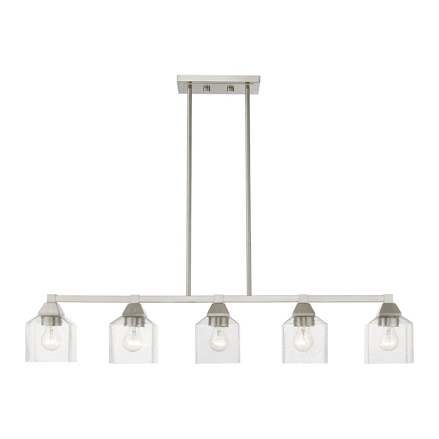 Livex Aragon 5 Light Linear Chandelier, Brushed Nickel/Clear Seeded