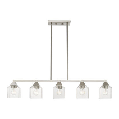 Livex Aragon 5 Light Linear Chandelier, Brushed Nickel/Clear Seeded