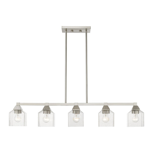 Livex Aragon 5 Light Linear Chandelier, Brushed Nickel/Clear Seeded