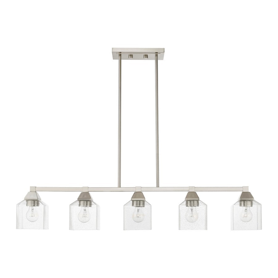 Livex Aragon 5 Light Linear Chandelier, Brushed Nickel/Clear Seeded