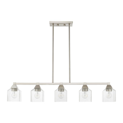 Livex Aragon 5 Light Linear Chandelier, Brushed Nickel/Clear Seeded