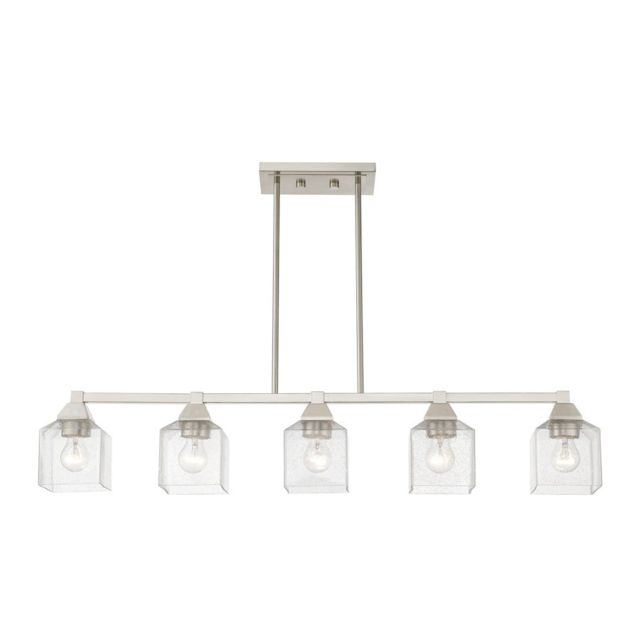 Livex Aragon 5 Light Linear Chandelier, Brushed Nickel/Clear Seeded