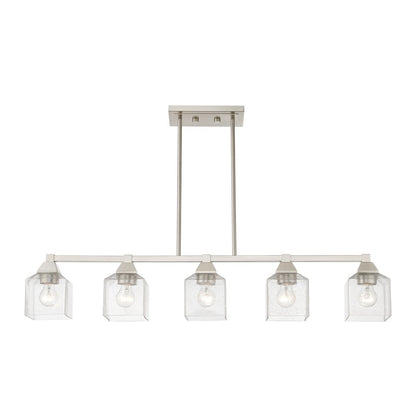 Livex Aragon 5 Light Linear Chandelier, Brushed Nickel/Clear Seeded