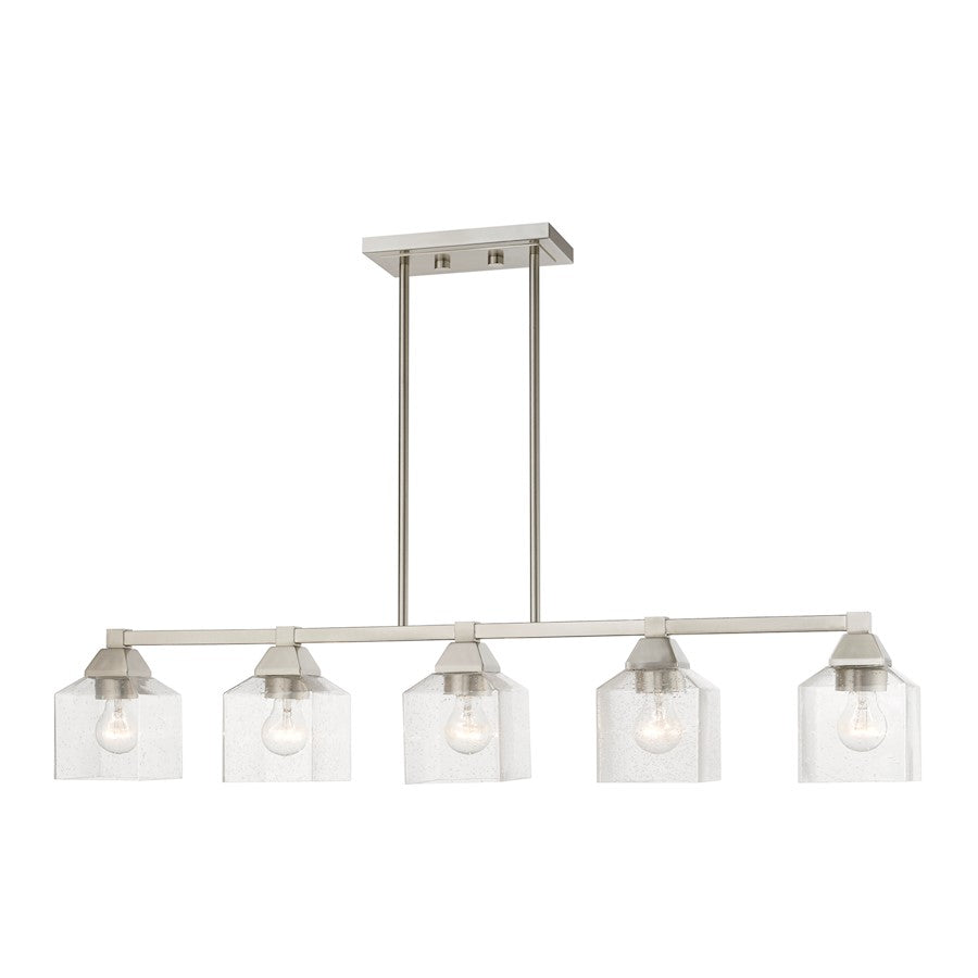 Livex Aragon 5 Light Linear Chandelier, Brushed Nickel/Clear Seeded