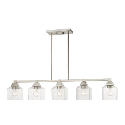 Livex Aragon 5 Light Linear Chandelier, Brushed Nickel/Clear Seeded