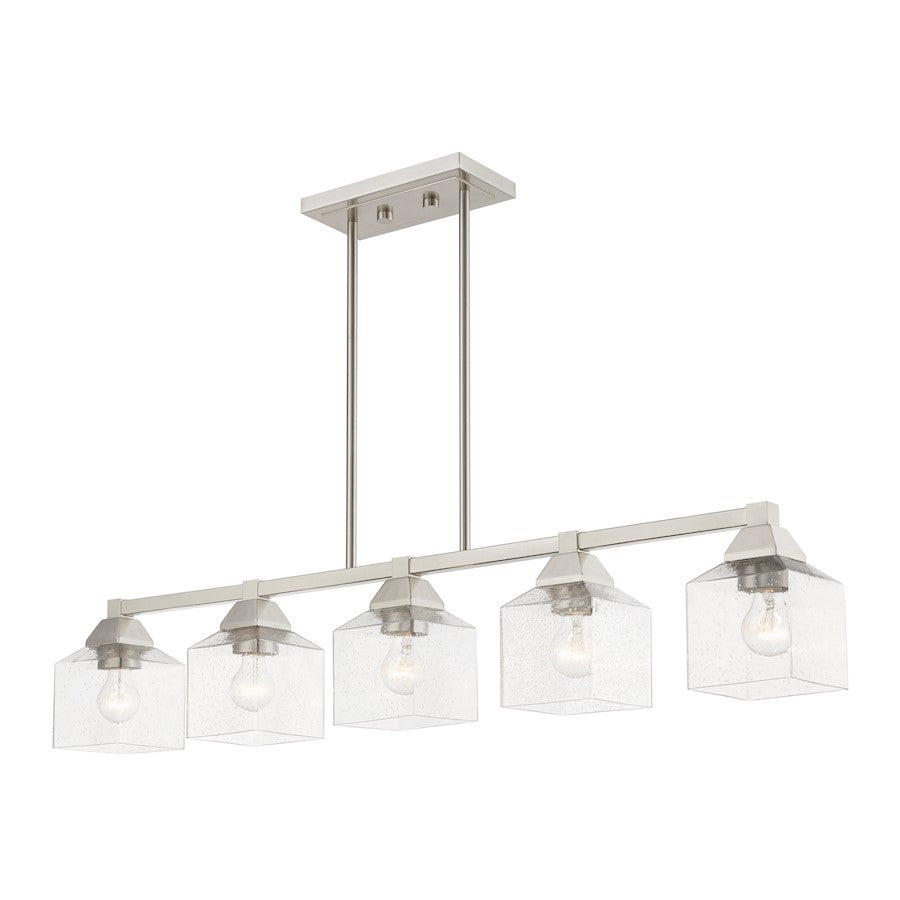 Livex Aragon 5 Light Linear Chandelier, Brushed Nickel/Clear Seeded
