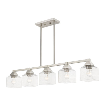 Livex Aragon 5 Light Linear Chandelier, Brushed Nickel/Clear Seeded