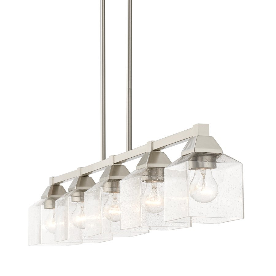 Livex Aragon 5 Light Linear Chandelier, Brushed Nickel/Clear Seeded