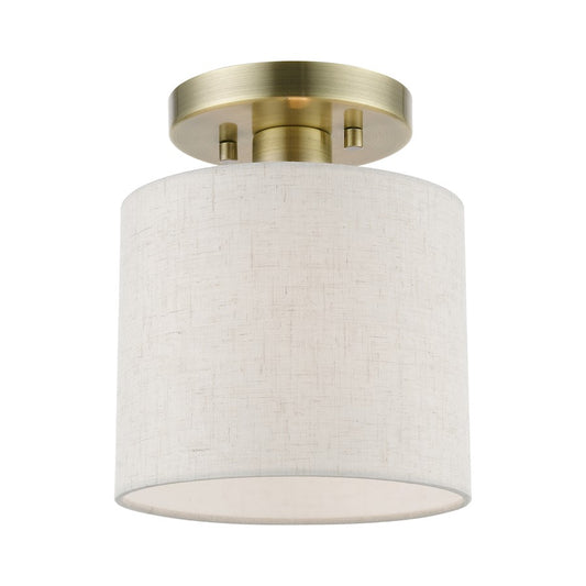 Livex Blossom 1 Light Petite Semi-Flush, Brass/Oatmeal/White