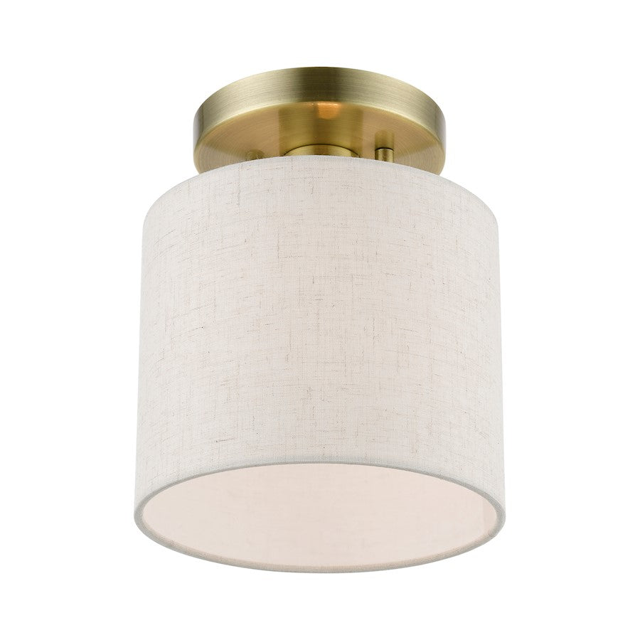 Livex Blossom 1 Light Petite Semi-Flush, Brass/Oatmeal/White