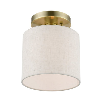 Livex Blossom 1 Light Petite Semi-Flush, Brass/Oatmeal/White