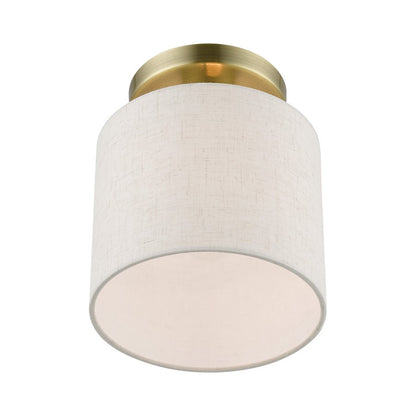 Livex Blossom 1 Light Petite Semi-Flush, Brass/Oatmeal/White