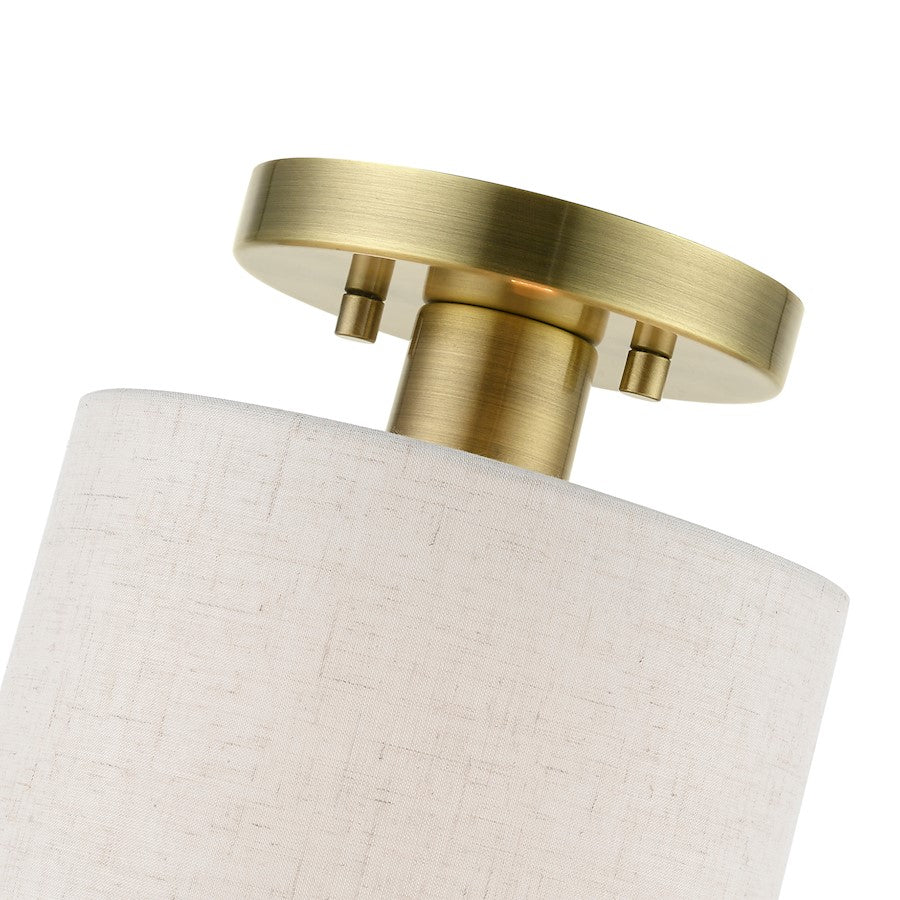 Livex Blossom 1 Light Petite Semi-Flush, Brass/Oatmeal/White