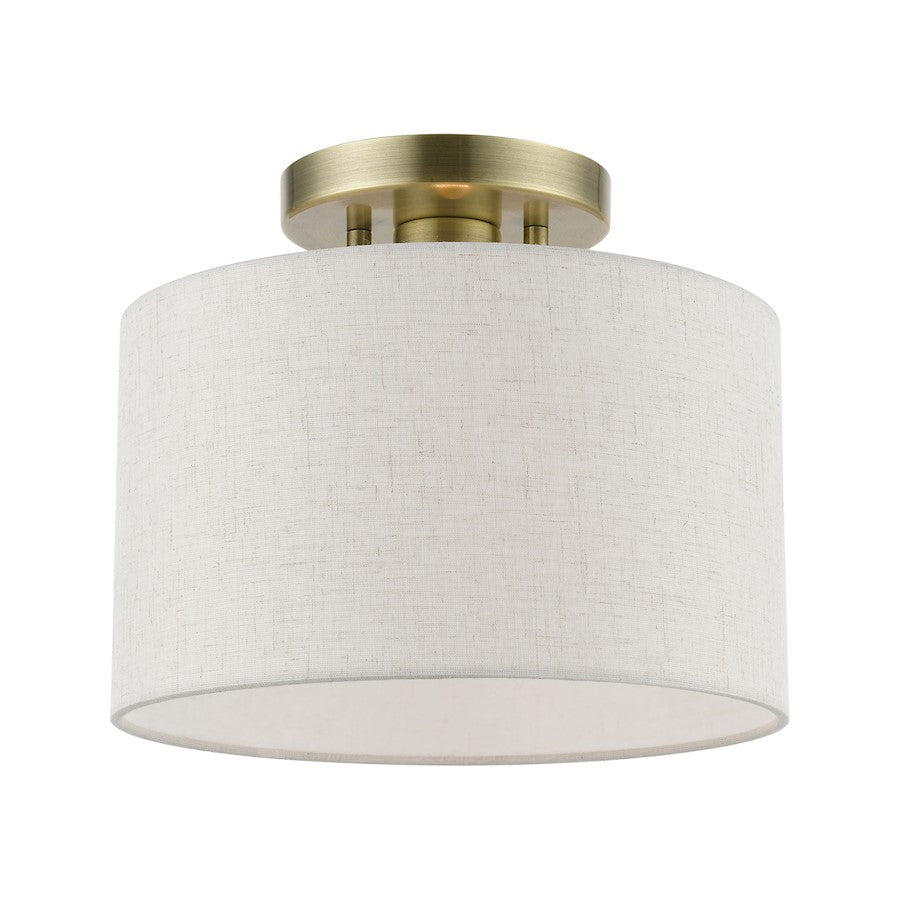 Livex Blossom 1 Light Small Semi-Flush, Brass/Oatmeal/Hardback/White