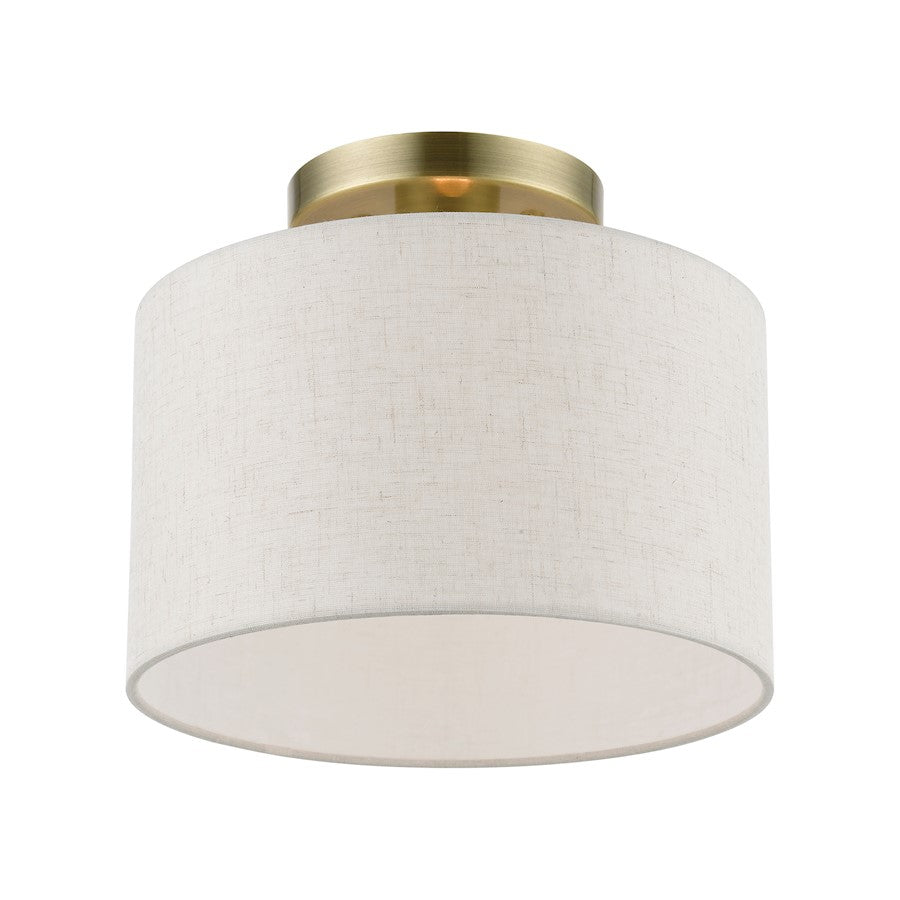 Livex Blossom 1 Light Small Semi-Flush, Brass/Oatmeal/Hardback/White