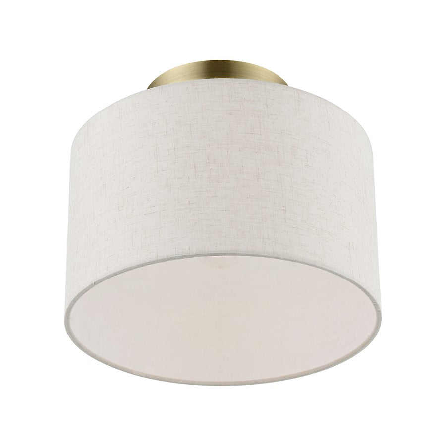 Livex Blossom 1 Light Small Semi-Flush, Brass/Oatmeal/Hardback/White