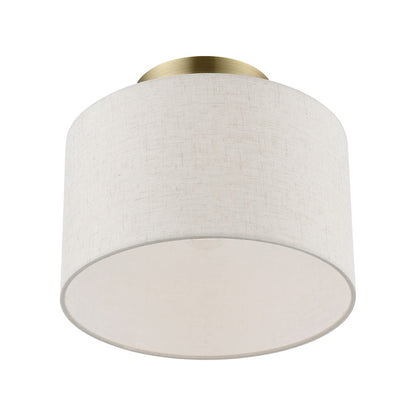 Livex Blossom 1 Light Small Semi-Flush, Brass/Oatmeal/Hardback/White