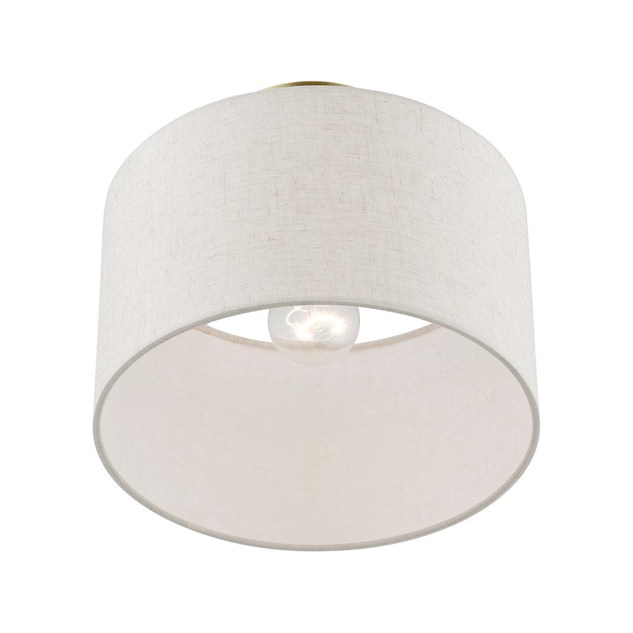Livex Blossom 1 Light Small Semi-Flush, Brass/Oatmeal/Hardback/White