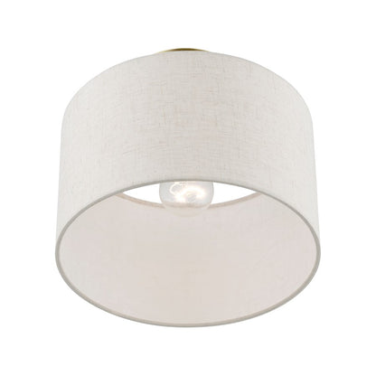 Livex Blossom 1 Light Small Semi-Flush, Brass/Oatmeal/Hardback/White