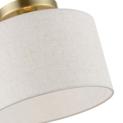 Livex Blossom 1 Light Small Semi-Flush, Brass/Oatmeal/Hardback/White