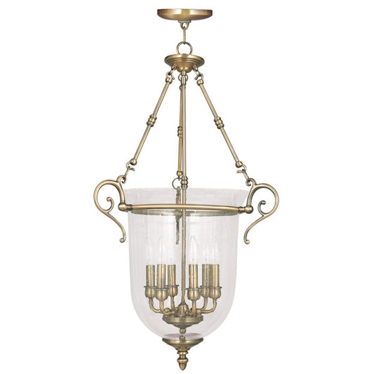 Livex Legacy 6 Light Chain Lantern, Antique Brass/Clear Seeded