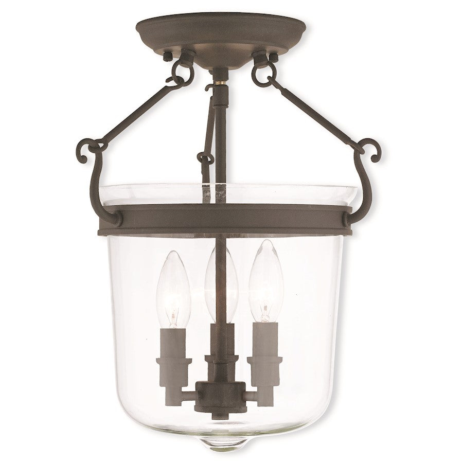 Livex Rockford 3 Light Ceiling Mount, Bronze/Hand Crafted Clear Glass