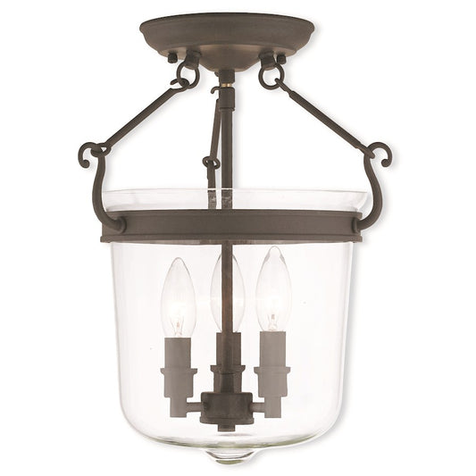 Livex Rockford 3 Light Ceiling Mount, Bronze/Hand Crafted Clear Glass