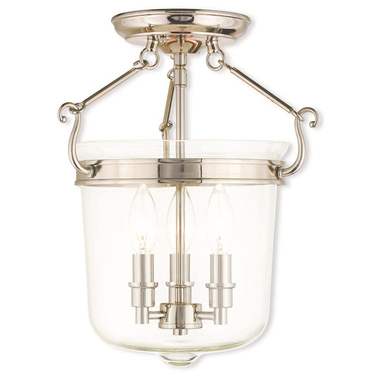 Livex Rockford 3 Light Ceiling Mount, Nickel/Clear