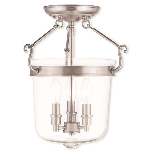 Livex Rockford 3 Light Ceiling Mount, Nickel/Hand Crafted Clear
