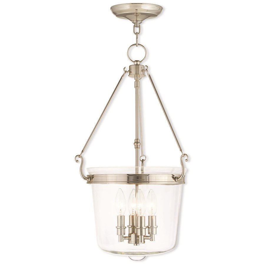 Livex Rockford 4 Light Pendant, Polished Nickel/Hand Crafted Clear