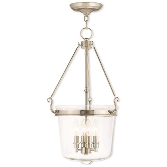 Livex Rockford 4 Light Pendant, Polished Nickel/Hand Crafted Clear