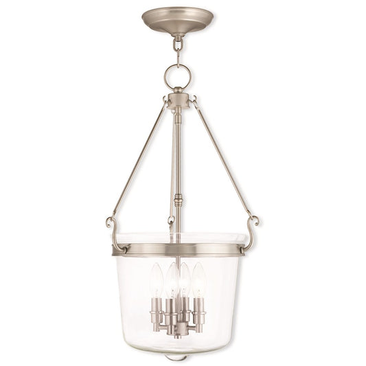 Livex Rockford 4 Light Pendant, Brushed Nickel/Hand Crafted Clear