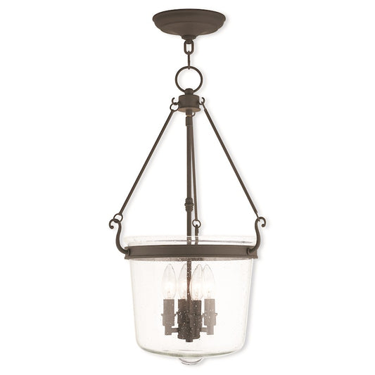 Livex Winchester 4 Light Pendant, Bronze/Hand Crafted Seeded Glass
