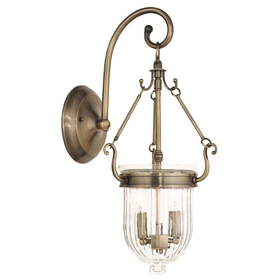 Livex Coventry 2 Light Sconce, Antique Brass/Hand Crafted Clear Melon