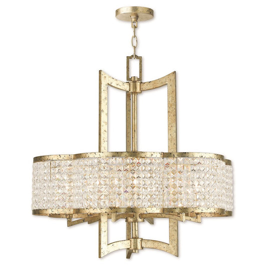 Livex Grammercy 6 Light Chandelier, Hand Applied Winter Gold