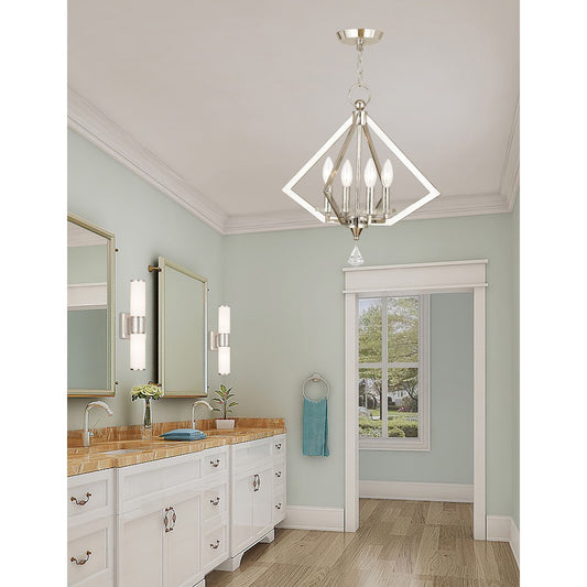 Livex Diamond 4 Light Mini Chandelier, Polished Nickel