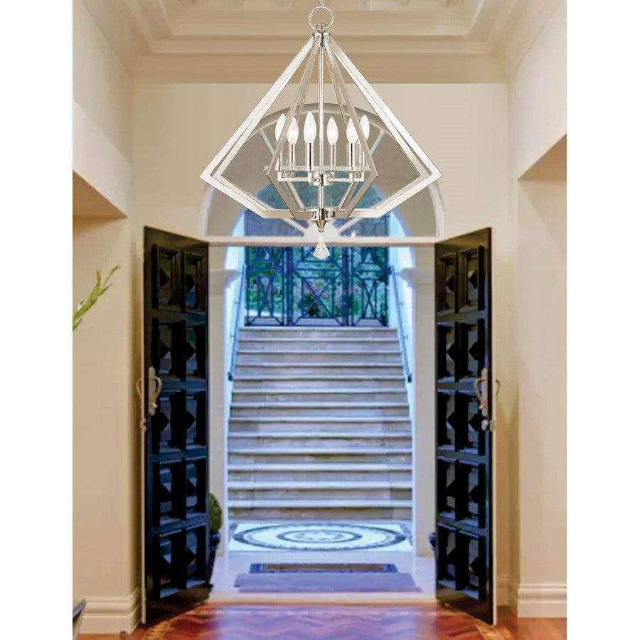 Livex Diamond 6 Light Chandelier, Polished Nickel