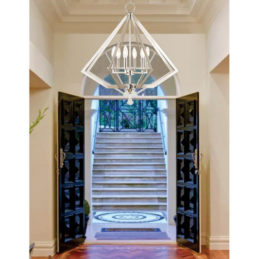 Livex Diamond 6 Light Chandelier, Polished Nickel